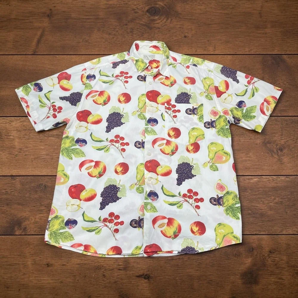 Vintage Banana Republic Fruit Print Shirt Mens MEDIUM Hawaiian Safari Travel Co